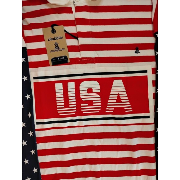 Men's Chubbies The Freedom Ring Rugby Shirt Long Sleeve Red White Blue XL - Picture 4 of 7